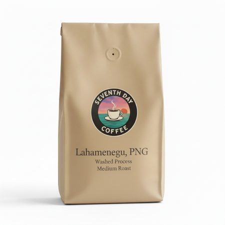 Lahamenegu Peaberry PNG coffee bag with revised logo and label